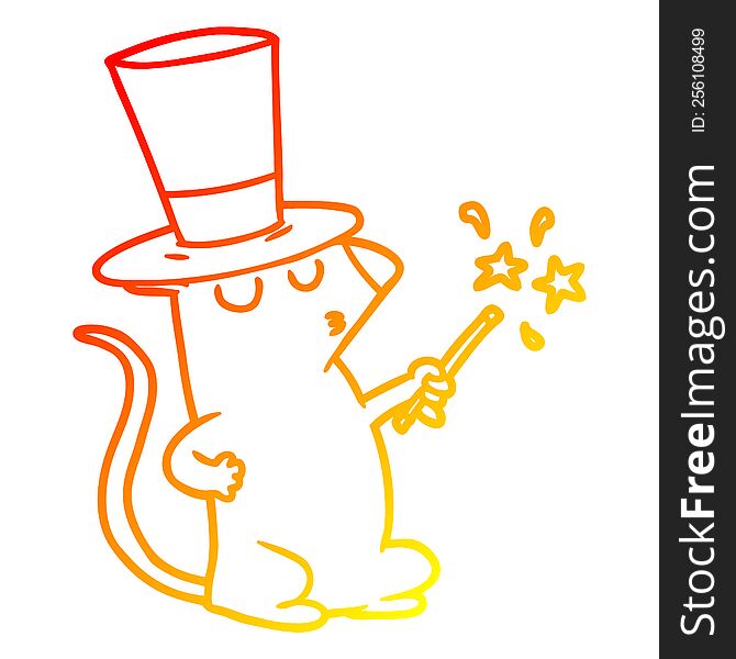warm gradient line drawing of a cartoon mouse magician