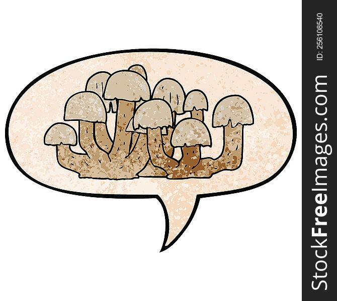 Cartoon Mushroom And Speech Bubble In Retro Texture Style