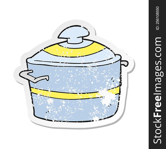 Retro Distressed Sticker Of A Cartoon Cooking Pot