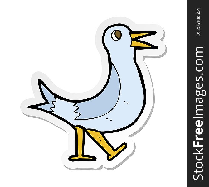 sticker of a cartoon walking bird