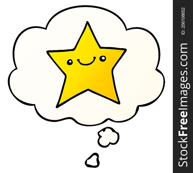 happy cartoon star with thought bubble in smooth gradient style