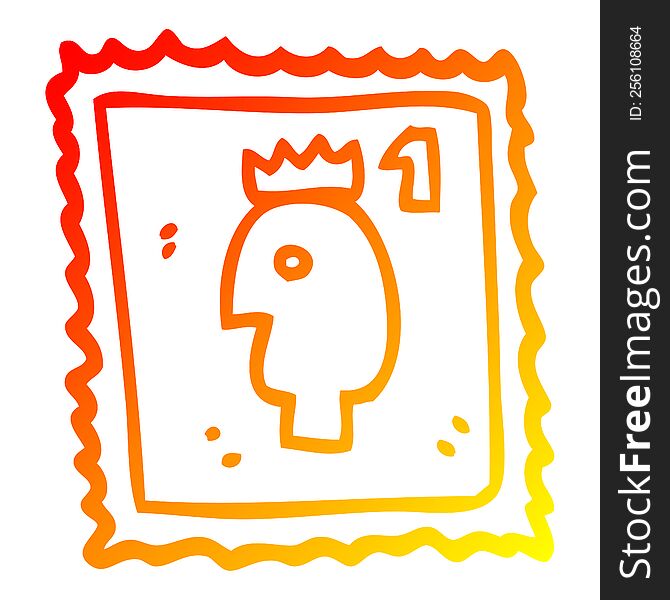 warm gradient line drawing of a cartoon stamp with royal head