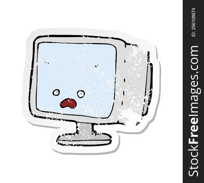 Retro Distressed Sticker Of A Cartoon Computer Screen