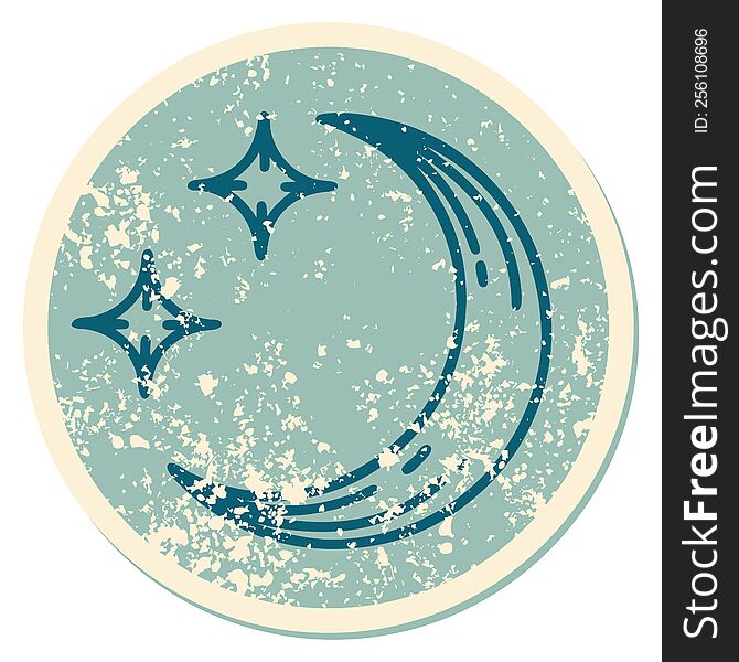 Distressed Sticker Tattoo Style Icon Of A Moon And Stars