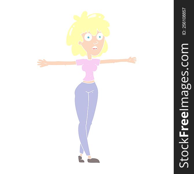 Flat Color Illustration Of A Cartoon Woman Spreading Arms
