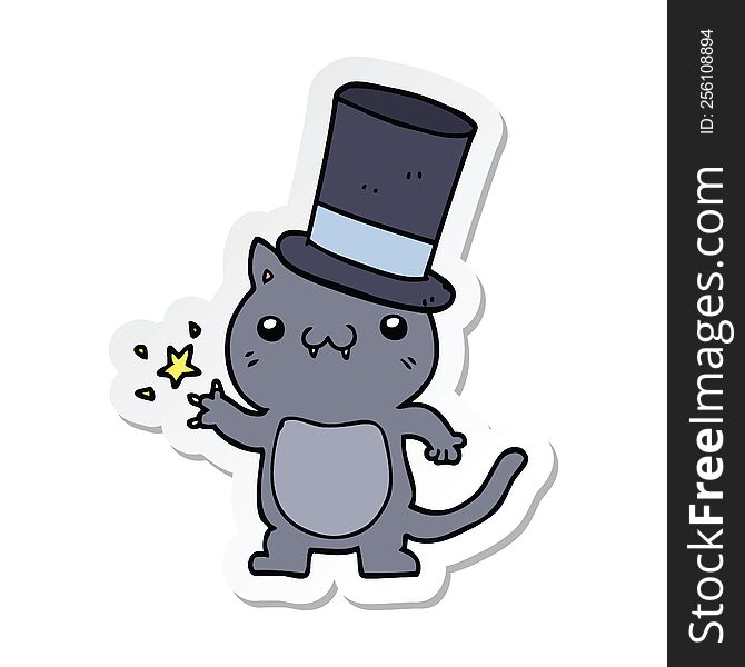 Sticker Of A Cartoon Cat Wearing Top Hat