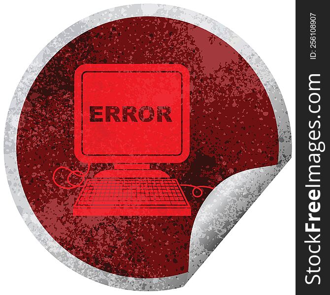 computer error vector illustration circular peeling sticker. computer error vector illustration circular peeling sticker