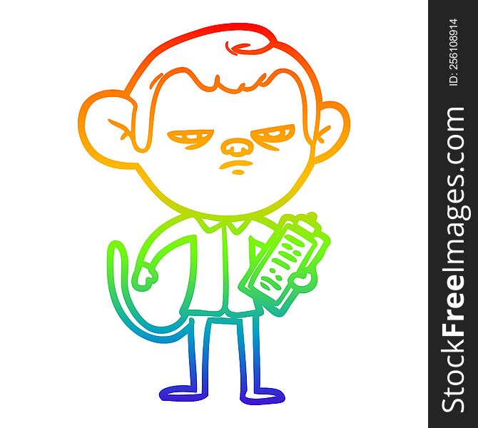 rainbow gradient line drawing of a cartoon annoyed monkey boss