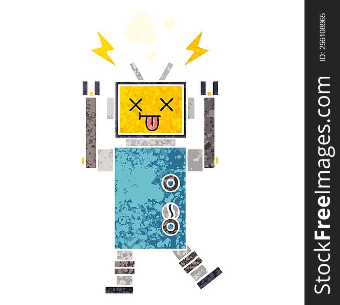retro illustration style cartoon of a robot malfunction