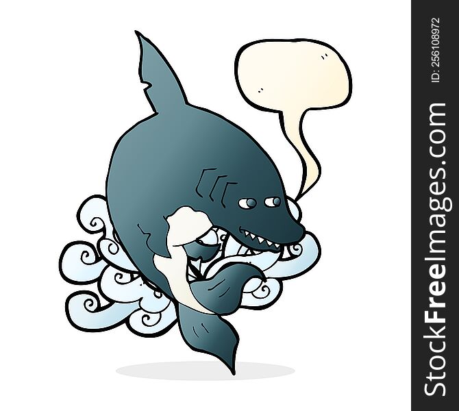 Funny Cartoon Shark With Speech Bubble