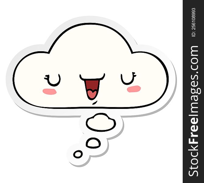 Cute Happy Face Cartoon And Thought Bubble As A Printed Sticker