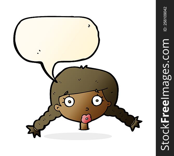 Cartoon Confused Female Face With Speech Bubble