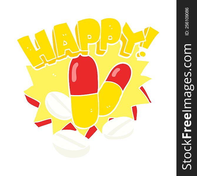 flat color illustration of happy pills. flat color illustration of happy pills