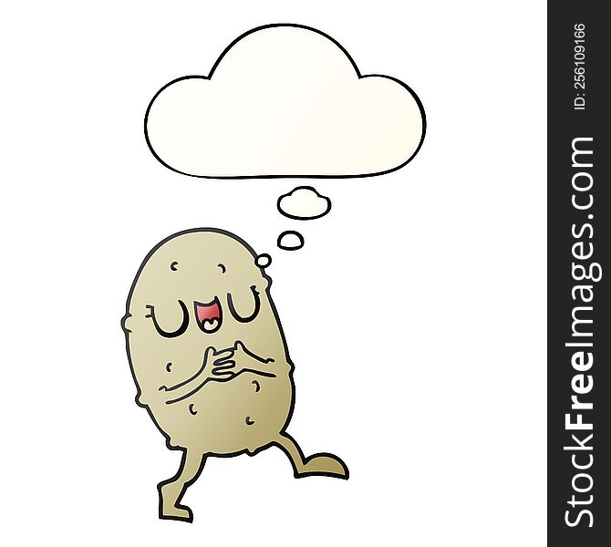cartoon happy potato with thought bubble in smooth gradient style