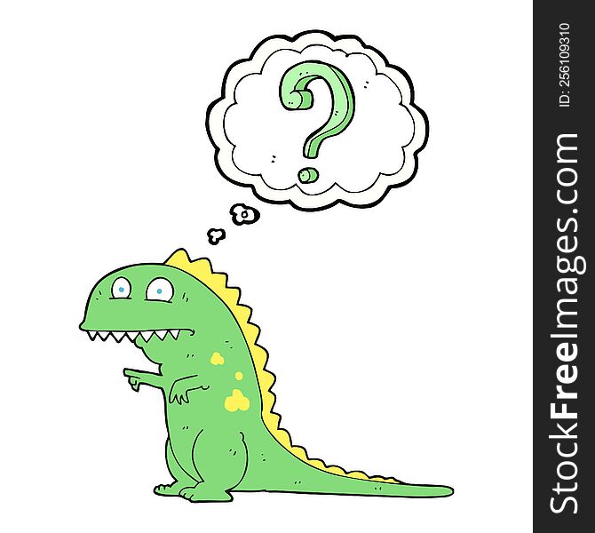 freehand drawn thought bubble cartoon confused dinosaur