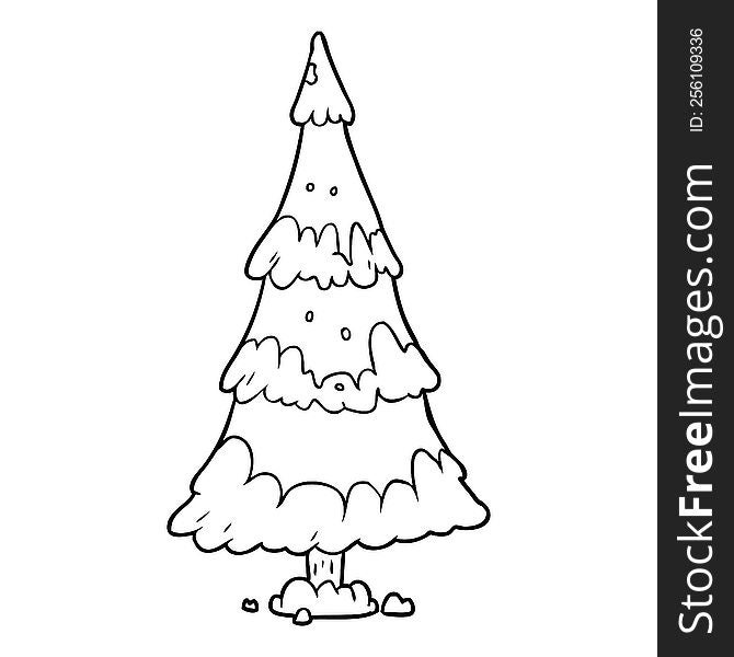 line drawing of a snowy christmas tree. line drawing of a snowy christmas tree
