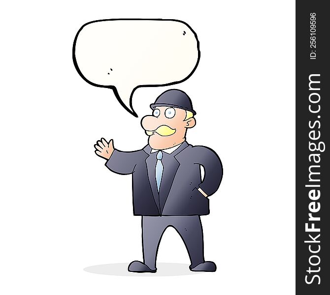 Cartoon Sensible Business Man In Bowler Hat With Speech Bubble