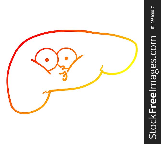 warm gradient line drawing of a cartoon curious liver