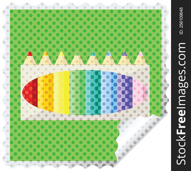 Pack Of Coloring Pencils Graphic Vector Illustration Square Sticker Stamp