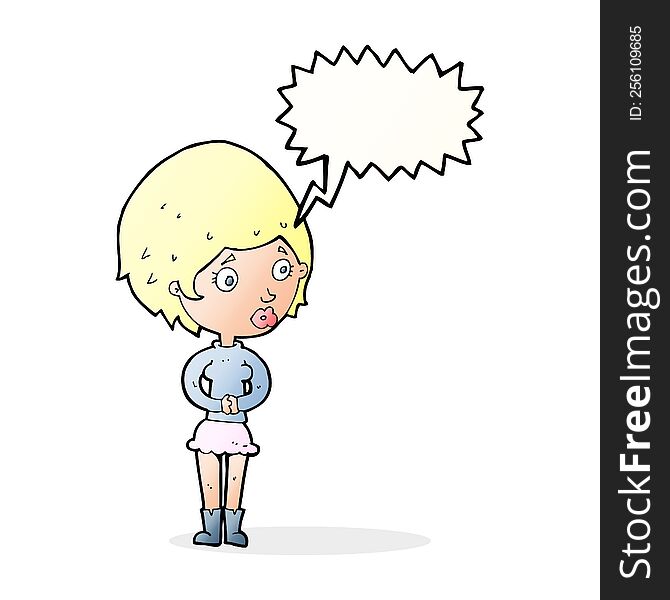 Cartoon Concerned Woman With Speech Bubble