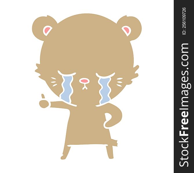 Crying Flat Color Style Cartoon Bear Giving Thumbs Up