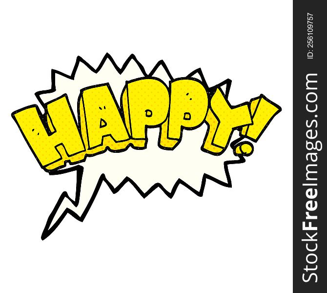 freehand drawn comic book speech bubble cartoon happy text symbol