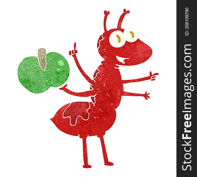 Retro Cartoon Ant With Apple