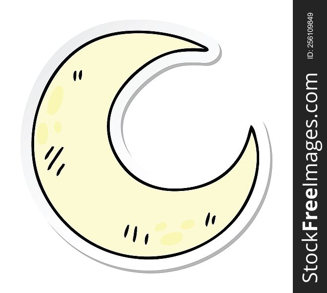 Sticker Of A Quirky Hand Drawn Cartoon Crescent Moon