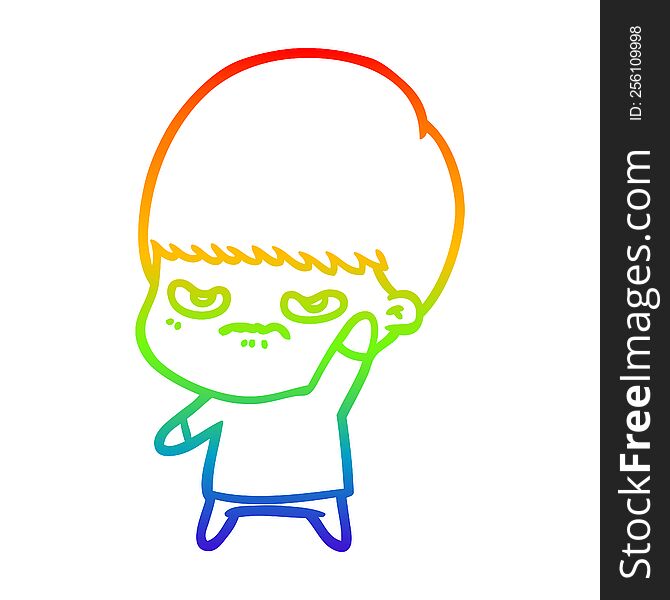 Rainbow Gradient Line Drawing Annoyed Cartoon Boy