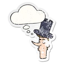 Cartoon Man Wearing Top Hat And Thought Bubble As A Distressed Worn Sticker Royalty Free Stock Photography