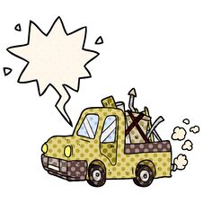Cartoon Old Truck Full Of Junk And Speech Bubble In Comic Book Style Stock Photo Cartoon Old Truck Full Of Junk And Speech Bubble In Comic Book Style Stock Photo