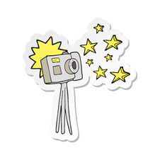 Sticker Of A Cartoon Camera On Tripod With Flash Stock Photography