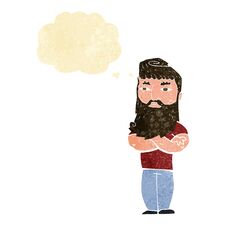 Cartoon Serious Man With Beard With Thought Bubble Royalty Free Stock Photo