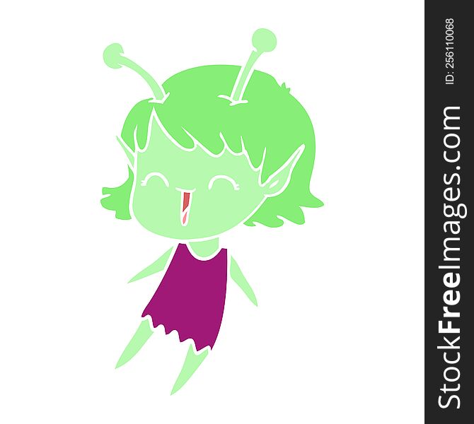 Flat Color Style Cartoon Alien Girl Laughing