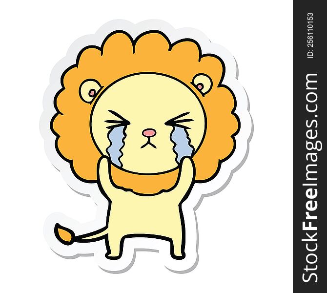 Sticker Of A Cartoon Crying Lion