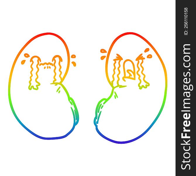 Rainbow Gradient Line Drawing Cartoon Kidneys Crying