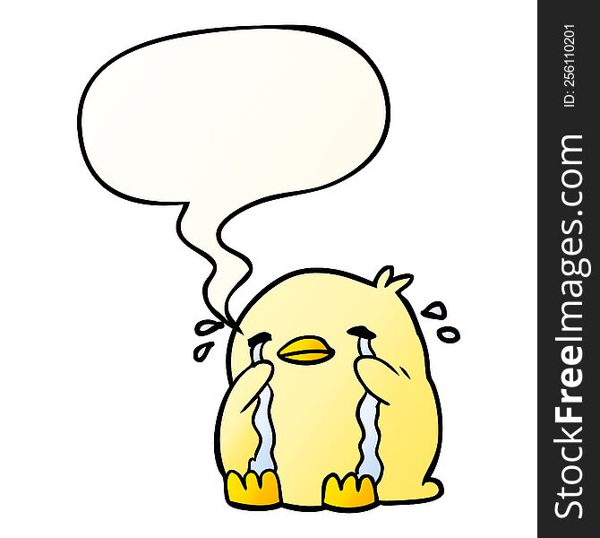Cartoon Crying Bird And Speech Bubble In Smooth Gradient Style
