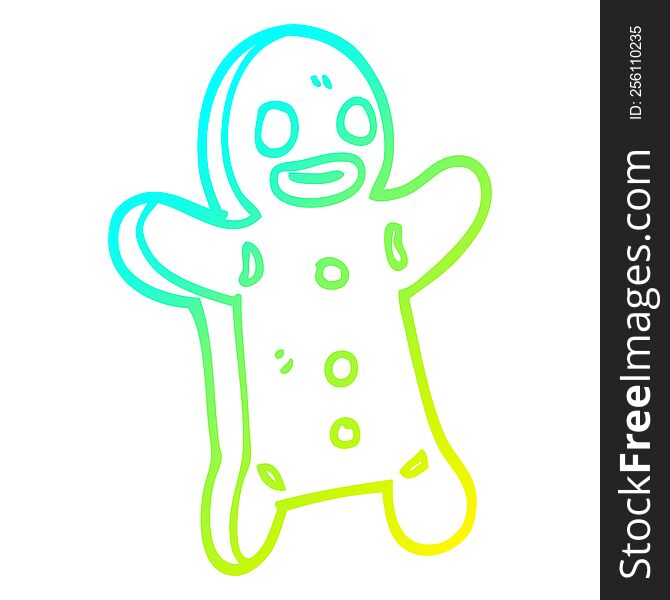 cold gradient line drawing of a cartoon gingerbread man