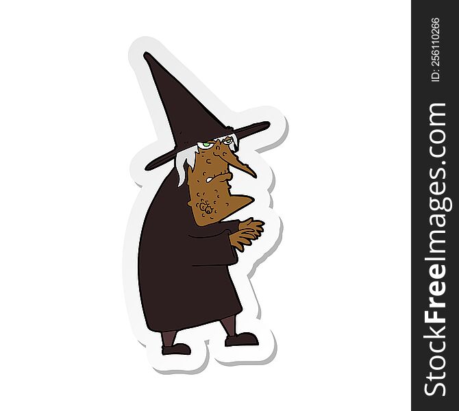 sticker of a cartoon ugly old witch