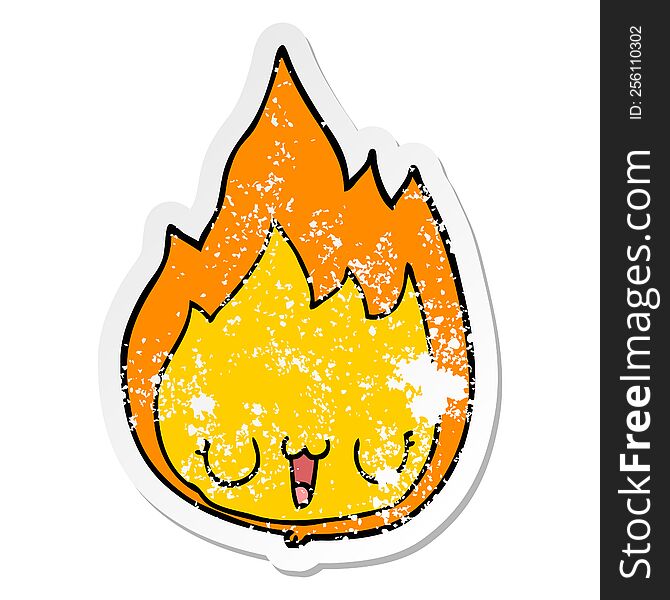 Distressed Sticker Of A Cartoon Flame With Face