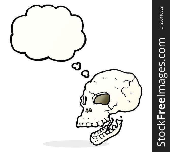 cartoon spooky skull with thought bubble