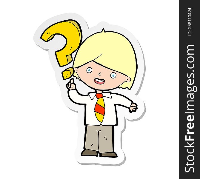Sticker Of A Cartoon Boy With Question