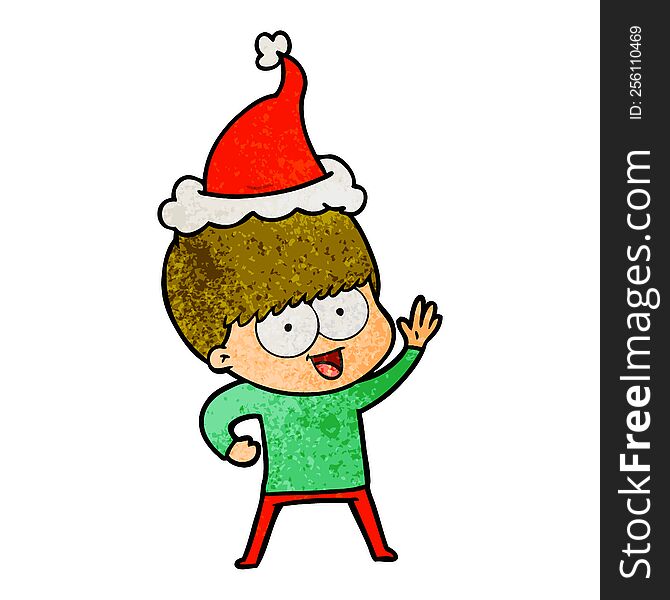 happy hand drawn textured cartoon of a boy wearing santa hat. happy hand drawn textured cartoon of a boy wearing santa hat