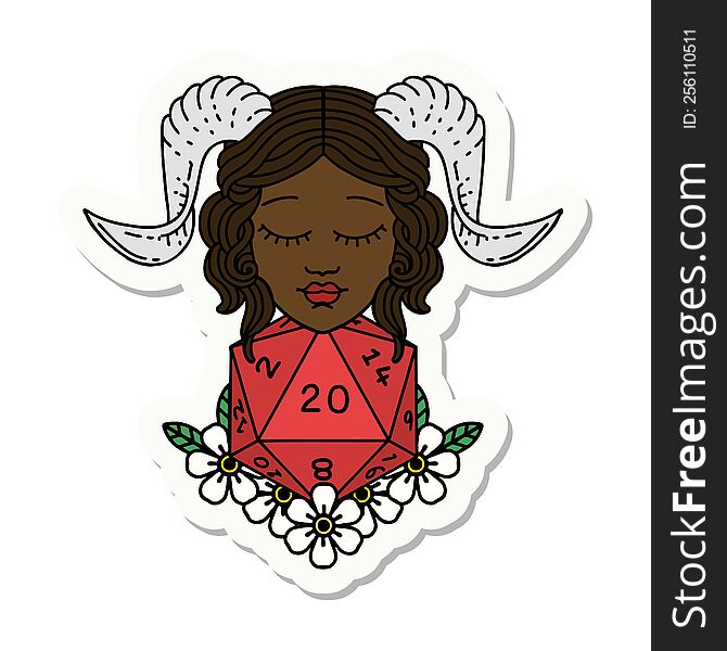 Tiefling With Natural 20 D20 Dice Roll Sticker