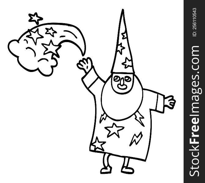 line drawing cartoon wizard casting spell