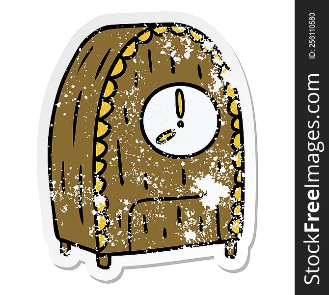 distressed sticker cartoon doodle of an old fashioned clock