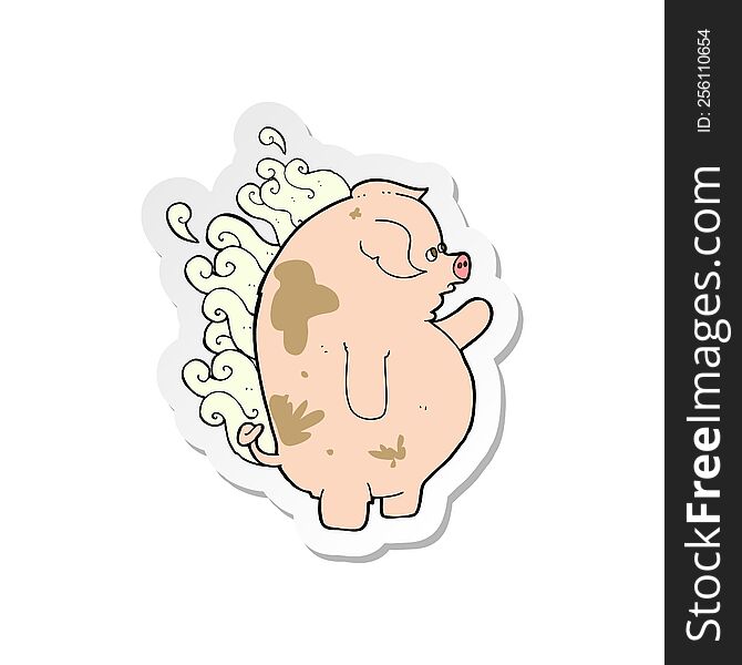 sticker of a cartoon fat smelly pig