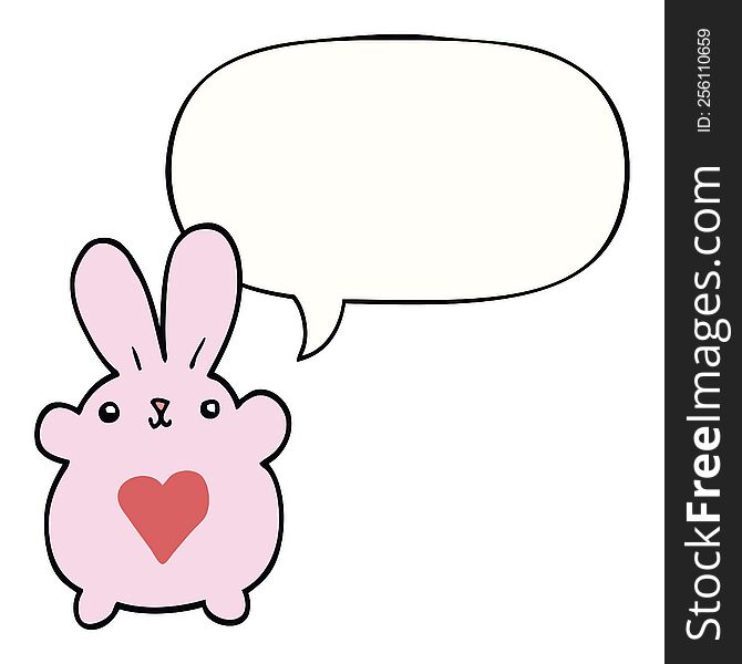 Cute Cartoon Rabbit And Love Heart And Speech Bubble