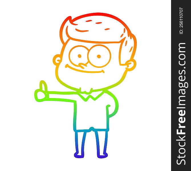 Rainbow Gradient Line Drawing Cartoon Smiling Man