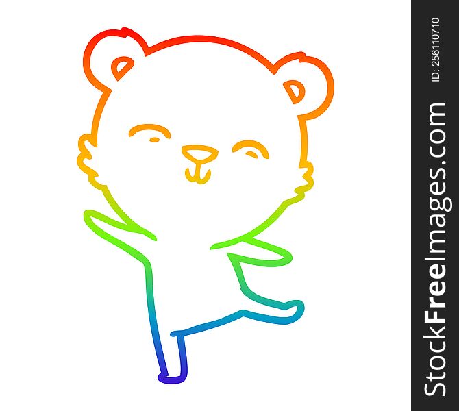Rainbow Gradient Line Drawing Happy Cartoon Polar Bear Dancing